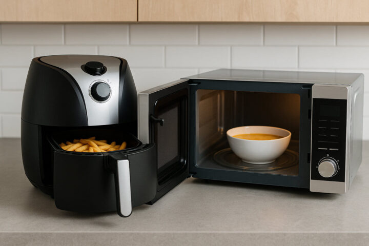 Heißluftfritteuse vs. Mikrowelle – Geräte im direkten Funktionsvergleich in moderner Küche